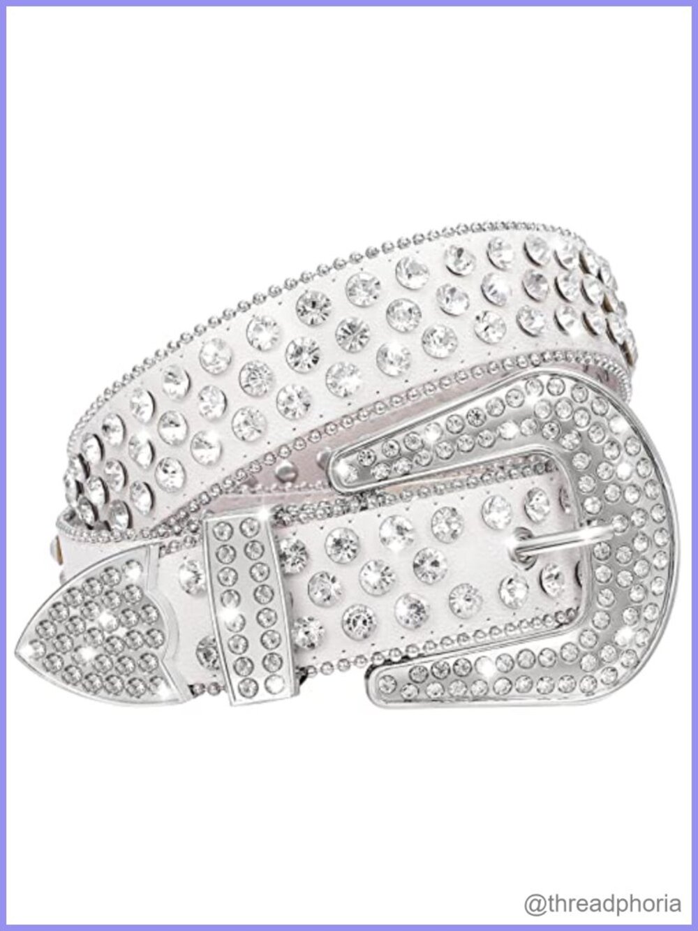 Western Rhinestone Studded Belt with Removable Buckle for Jeans